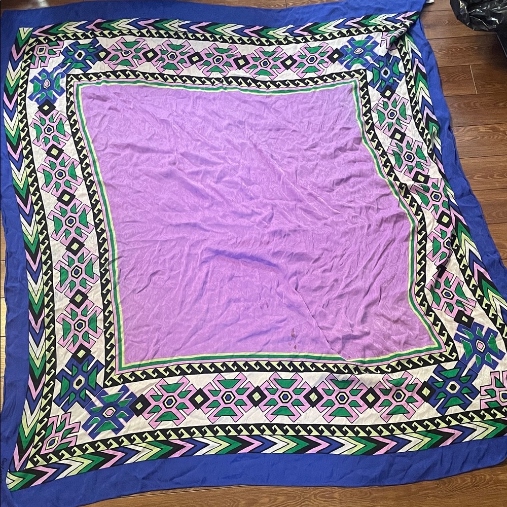Guy Laroche Purple and Blue Geometric Scarf